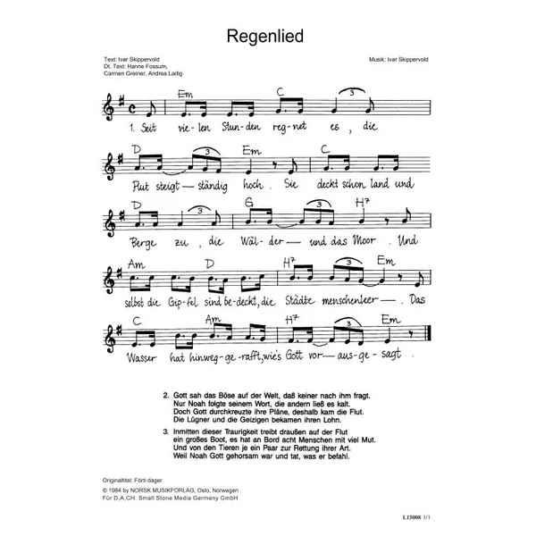 Produktbild des Artikels Regenlied (Noten - Download)