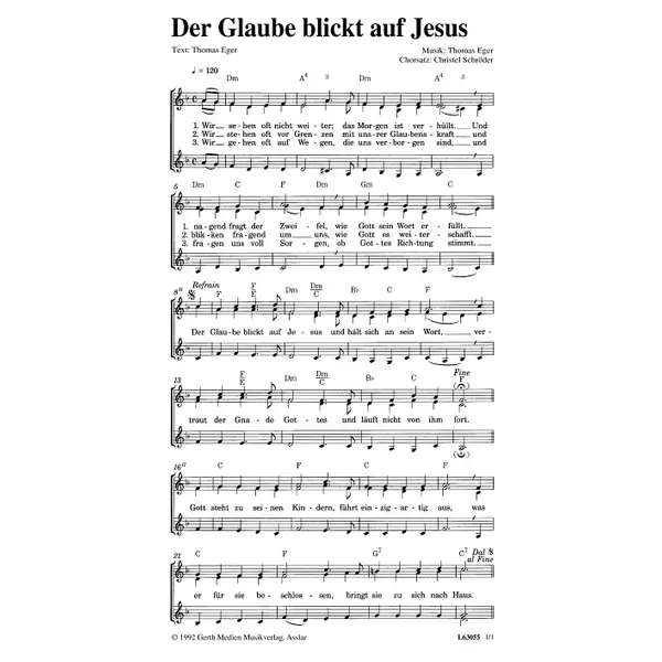 Produktbild des Artikels Der Glaube blickt auf Jesus (Noten - Download)