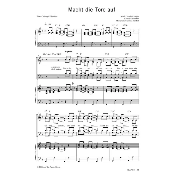 Produktbild des Artikels Macht die Tore auf (Noten - Download)