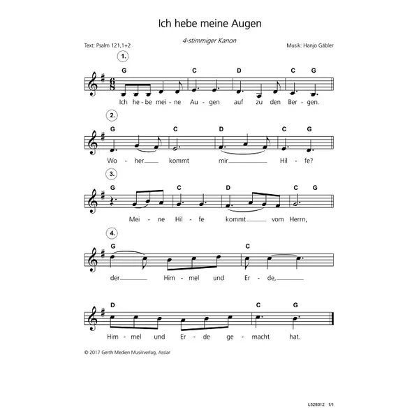 Produktbild des Artikels Ich hebe meine Augen (Noten - Download)