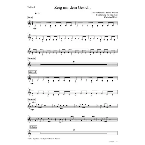 Produktbild des Artikels Zeig mir dein Gesicht (Violine 1) (Noten - Download)
