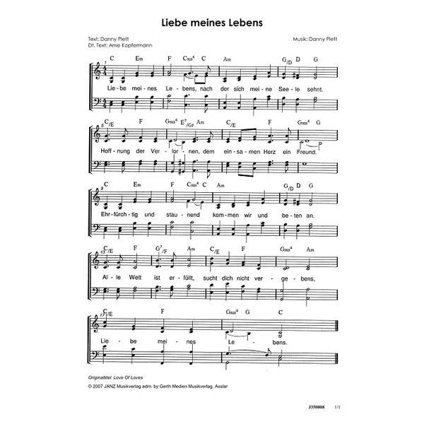 Produktbild des Artikels Liebe meines Lebens (Noten - Download)