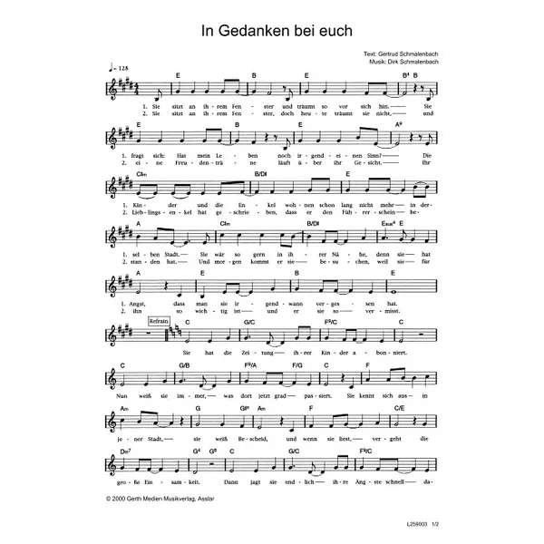 Produktbild des Artikels In Gedanken bei euch (Noten - Download)