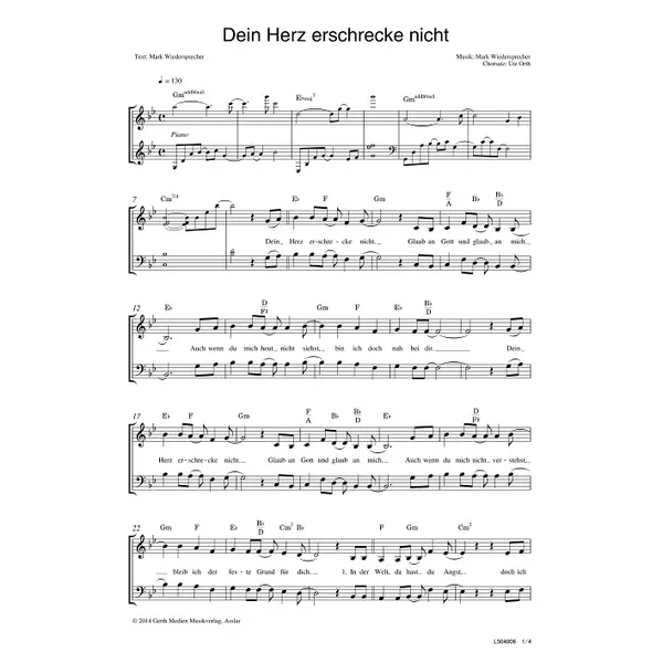 Produktbild des Artikels Dein Herz erschrecke nicht (Noten - Download)