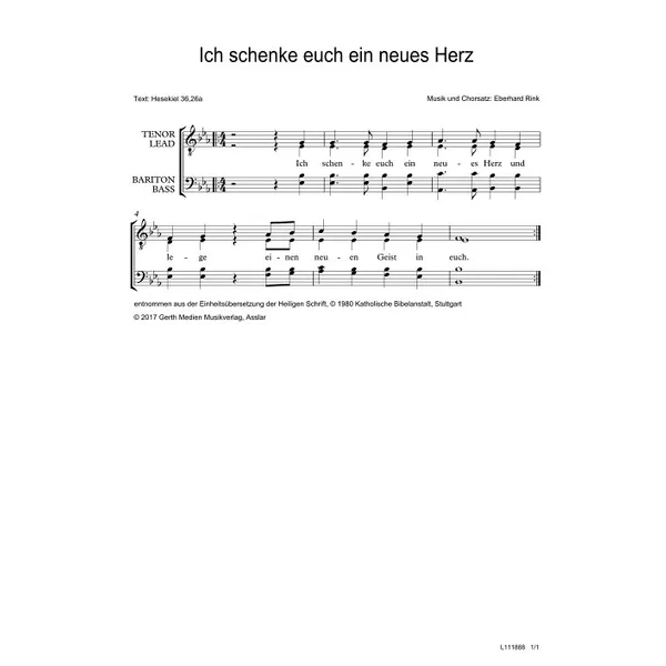 Produktbild des Artikels Ich schenke euch ein neues Herz (Noten - Download)