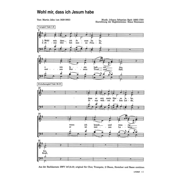 Produktbild des Artikels Wohl mir, dass ich Jesum habe (Noten - Download)