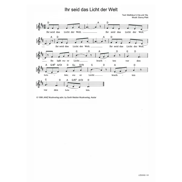 Produktbild des Artikels Ihr seid das Licht der Welt (Noten - Download)