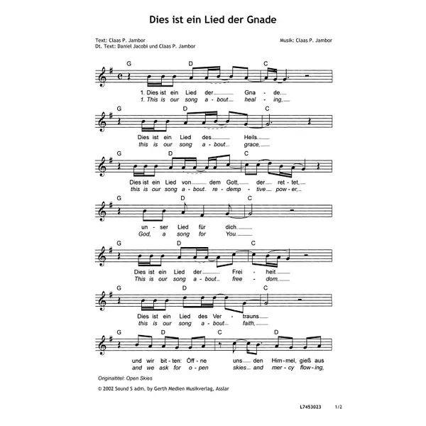 Produktbild des Artikels Dies ist ein Lied der Gnade (Noten - Download)