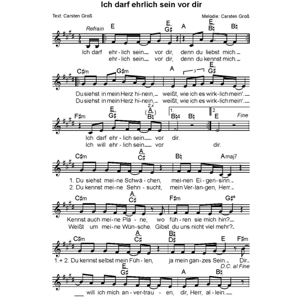 Produktbild des Artikels Ich darf ehrlich sein vor dir (Noten - Download)