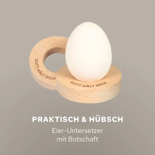 Praktisch und hübsch: Eier-Untersetzer aus Holz mit der Aufschrift 