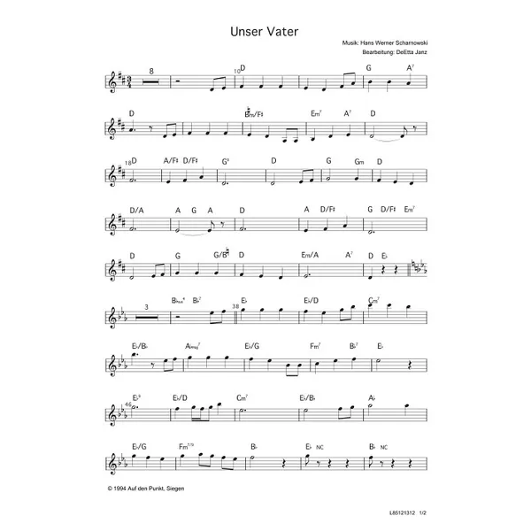 Produktbild des Artikels Unser Vater (Geige / Querflöte) (Noten - Download)