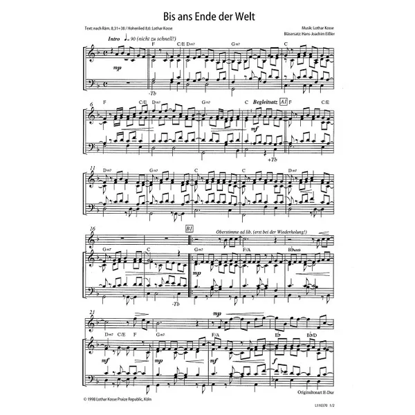 Produktbild des Artikels Bis ans Ende der Welt (Noten - Download)
