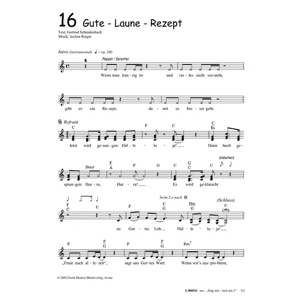 Produktbild des Artikels Gute-Laune-Rezept (Noten - Download)