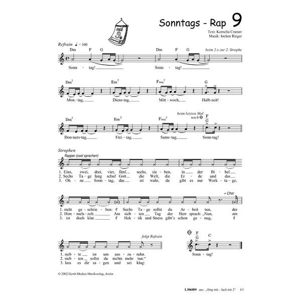 Produktbild des Artikels Sonntags-Rap (Noten - Download)