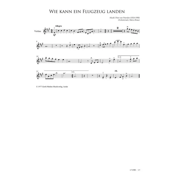 Produktbild des Artikels Wie kann ein Flugzeug landen (Violine) (Noten - Download)