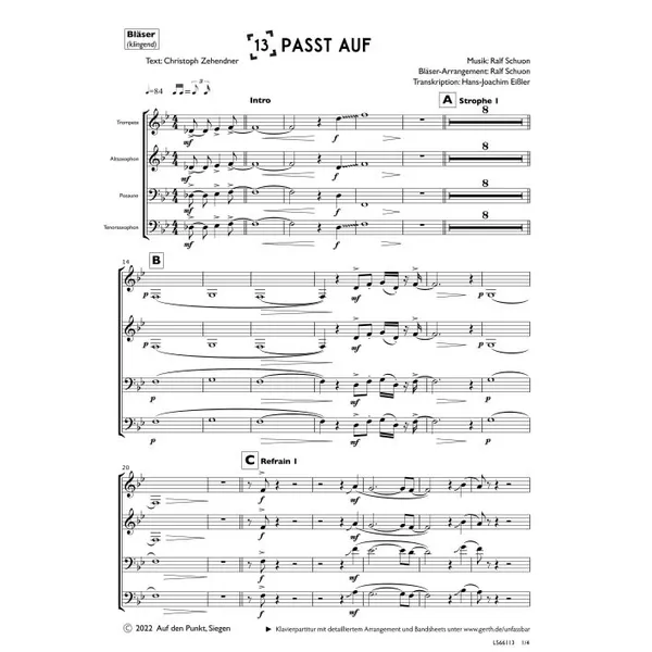 Produktbild des Artikels Passt auf (Bläser) (Noten - Download)