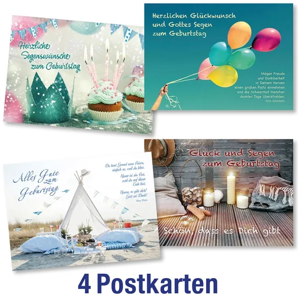 Produktbild des Artikels Postkartenserie: Geburtstag - gemischte Motive 4 Stk. (Schreibwaren)