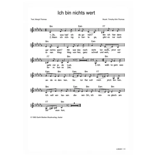 Produktbild des Artikels Ich bin nichts wert (Noten - Download)