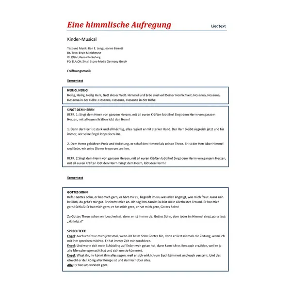 Produktbild des Artikels Eine himmlische Aufregung (Liedtexte) (Noten - Download)