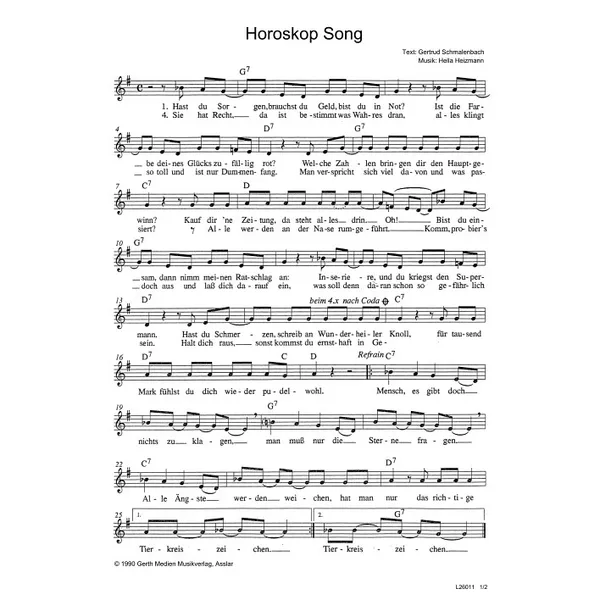 Produktbild des Artikels Horoskop-Song (Noten - Download)