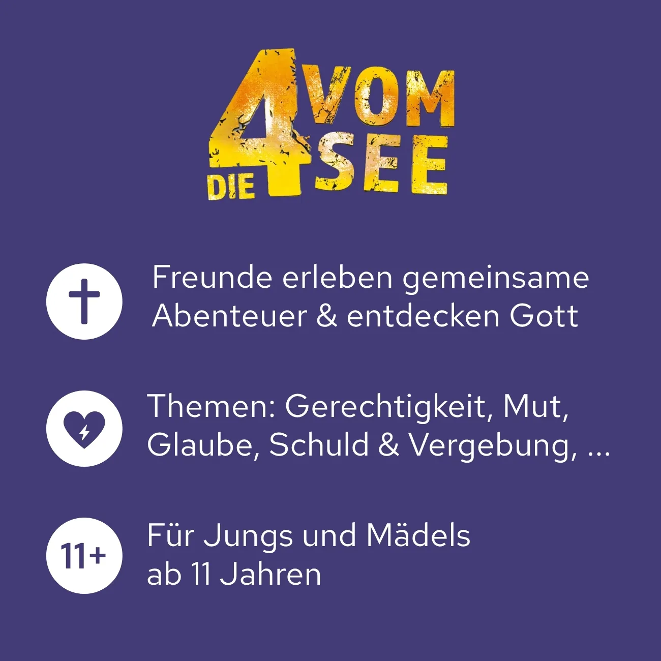 Darum geht's: Freunde erleben gemeinsame Abenteuer und entdecken Gott. Themen: Gerechtigkeit, Mut, Glaube, Schuld und Vergebung, ... Für Jungs und Mädels ab 11 Jahren