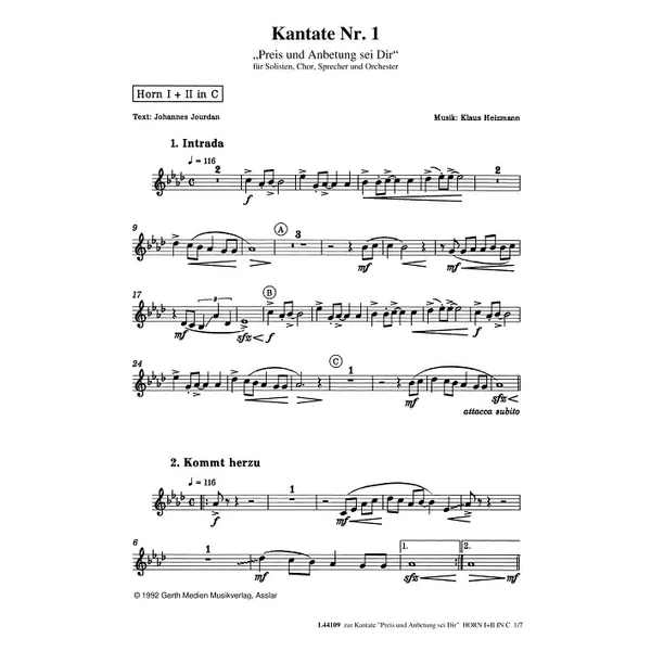 Produktbild des Artikels Preis und Anbetung sei Dir (Horn 1+2 in C) (Noten - Download)