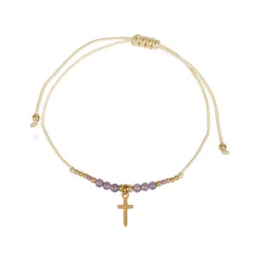 Produktbild des Artikels Armband Textil "Perlen/Kreuz/Edelstahl" - lila ()