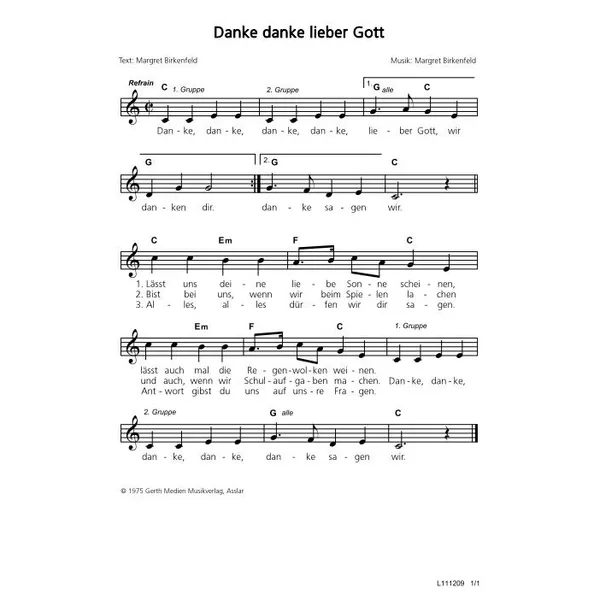 Produktbild des Artikels Danke, danke, lieber Gott (Noten - Download)