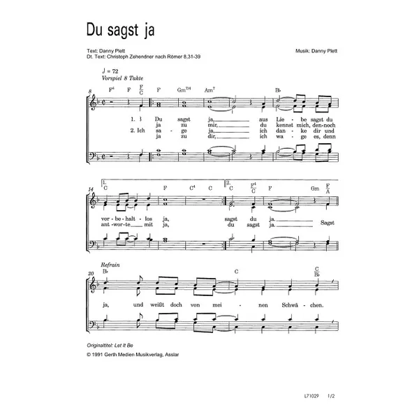 Produktbild des Artikels Du sagst ja (Noten - Download)