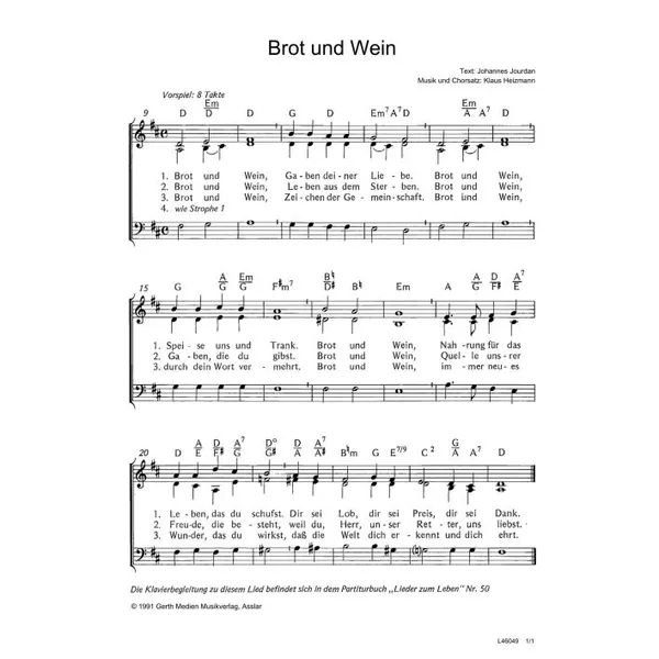 Produktbild des Artikels Brot und Wein (Noten - Download)