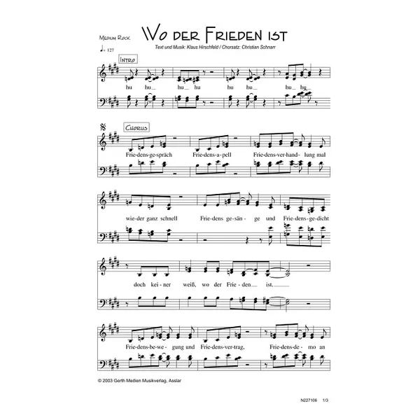 Produktbild des Artikels Wo der Frieden ist (Noten - Download)