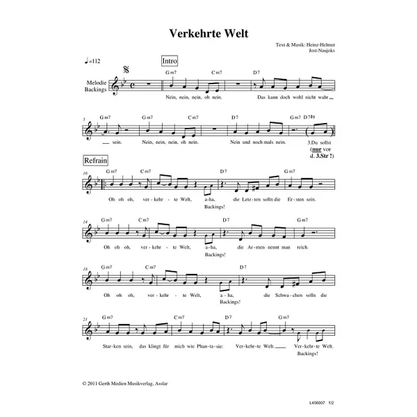 Produktbild des Artikels Verkehrte Welt (Noten - Download)