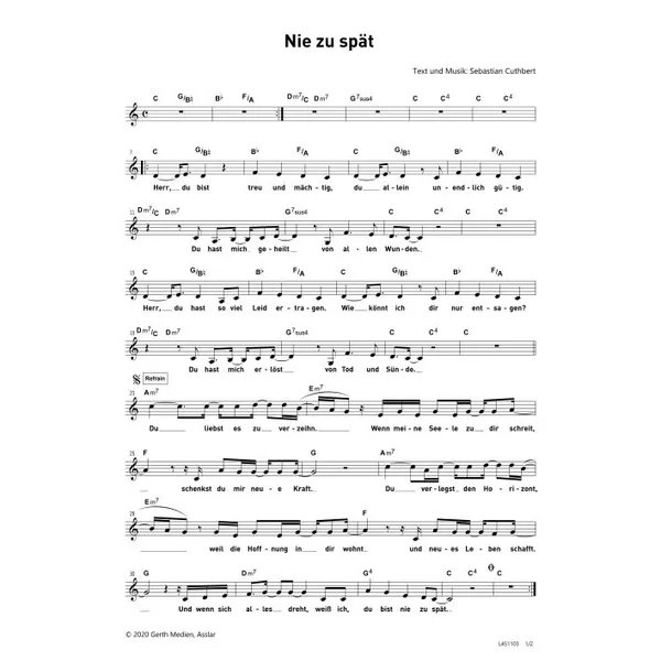 Produktbild des Artikels Nie zu spät (Noten - Download)