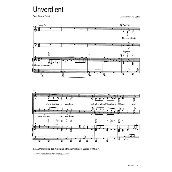 Produktbild des Artikels Unverdient (Noten - Download)