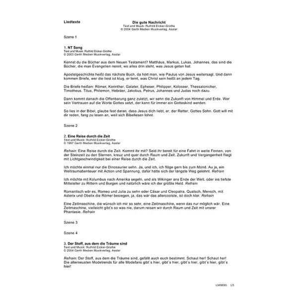 Produktbild des Artikels Die gute Nachricht (Liedtexte) (Noten - Download)