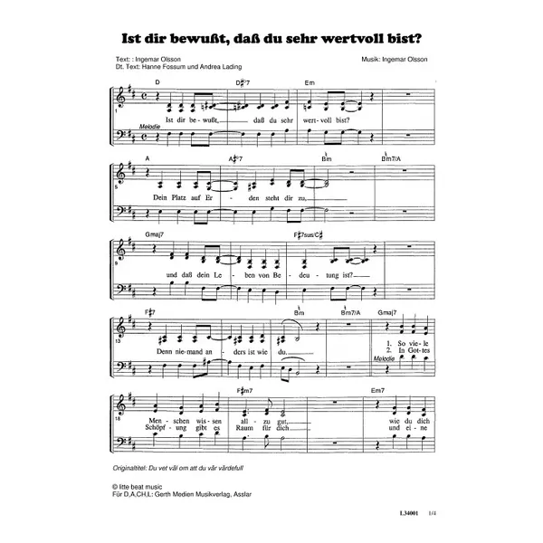 Produktbild des Artikels Ist dir bewusst, dass du sehr wertvoll bist (Noten - Download)