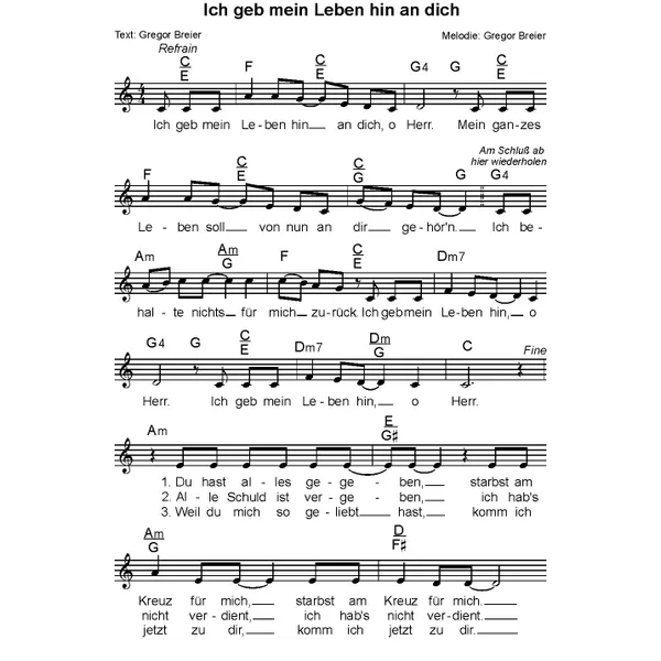 Produktbild des Artikels Ich geb mein Leben hin an dich (Noten - Download)