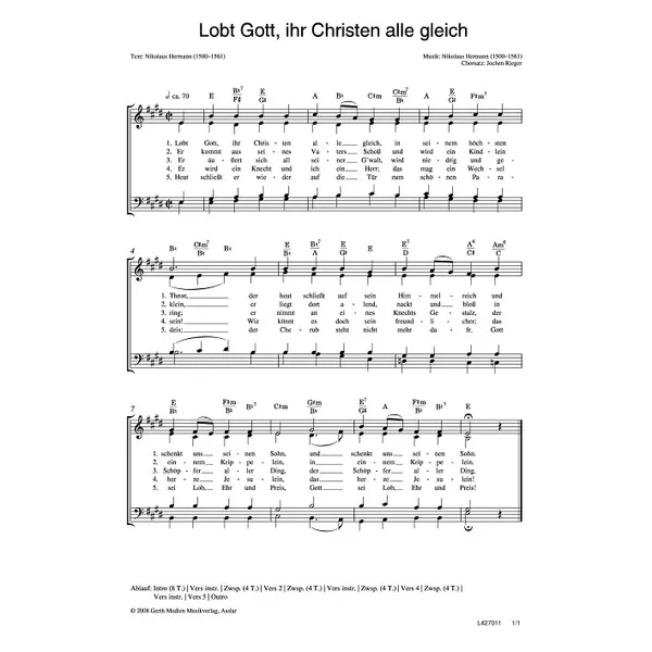 Produktbild des Artikels Lobt Gott, ihr Christen (Noten - Download)