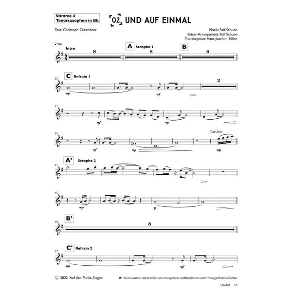Produktbild des Artikels Und auf einmal (Tenorsaxophon in Bb) (Noten - Download)