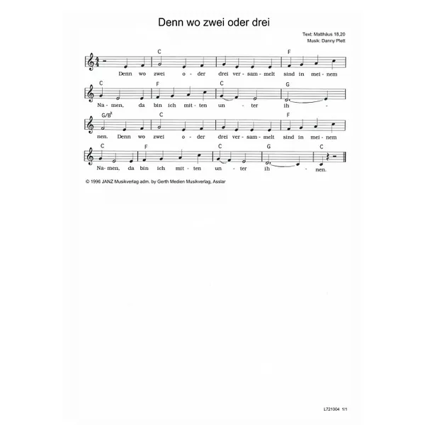 Produktbild des Artikels Denn wo zwei oder drei (Noten - Download)