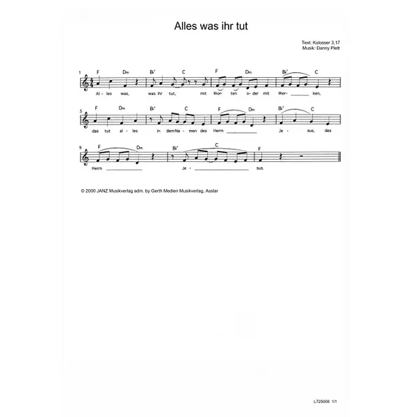 Produktbild des Artikels Alles was ihr tut (Noten - Download)