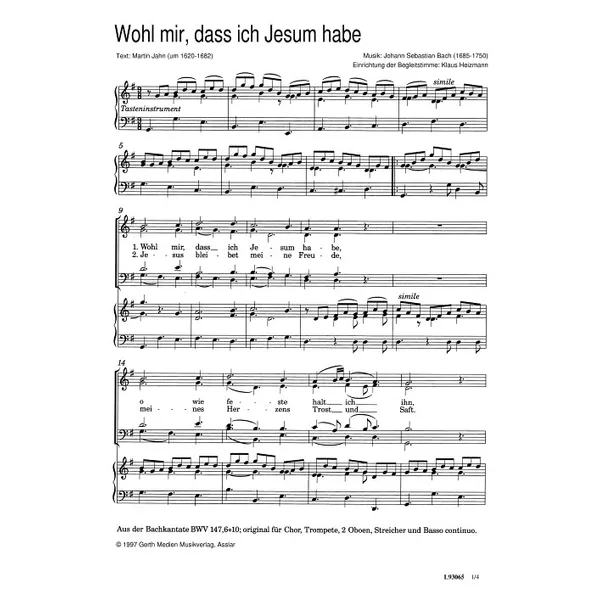 Produktbild des Artikels Wohl mir, dass ich Jesum habe (Noten - Download)