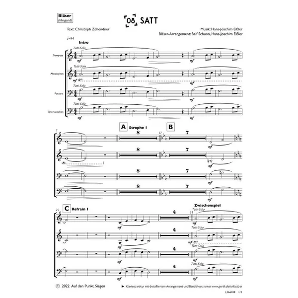 Produktbild des Artikels Satt (Bläser) (Noten - Download)