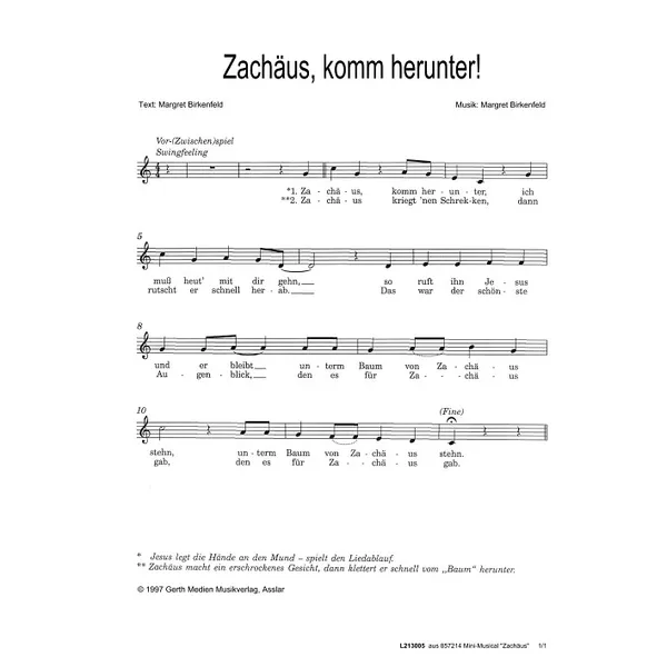 Produktbild des Artikels Zachäus komm herunter (Noten - Download)