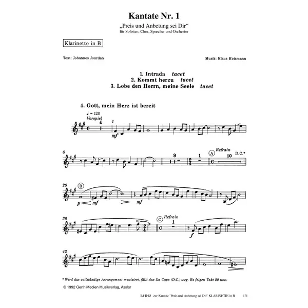 Produktbild des Artikels Preis und Anbetung sei Dir (Klarinette in B) (Noten - Download)