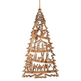 Produktbild des Artikels Baumanhänger Olivenholz "Geburt Jesu - Tannenbaum" ()