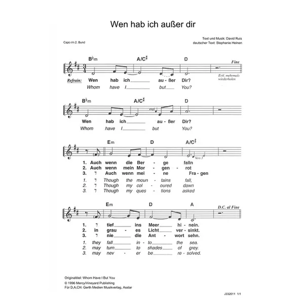 Produktbild des Artikels Wen hab ich außer dir (Noten - Download)