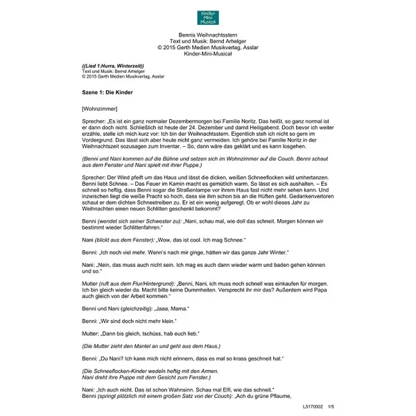 Produktbild des Artikels Bennis Weihnachtsstern (Szenentexte) (Noten - Download)