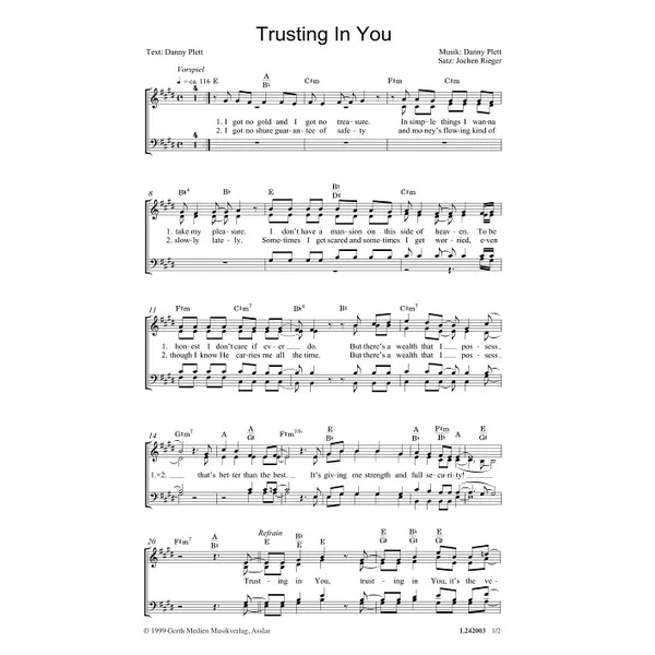 Produktbild des Artikels Trusting In You (Noten - Download)