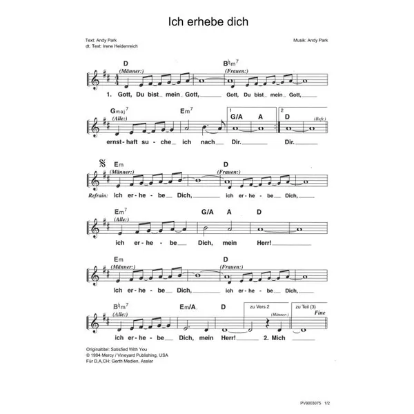 Produktbild des Artikels Ich erhebe dich (Noten - Download)